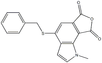 1-Methyl-4-(benzylthio)-1H-furo[3,4-g]indole-6,8-dione Struktur