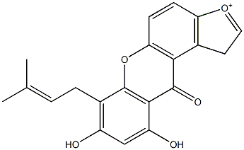 7-(3-Methyl-2-butenyl)-8,10-dihydroxy-11-oxo-1H,11H-furo[3,2-a]xanthen-3-ium,,结构式
