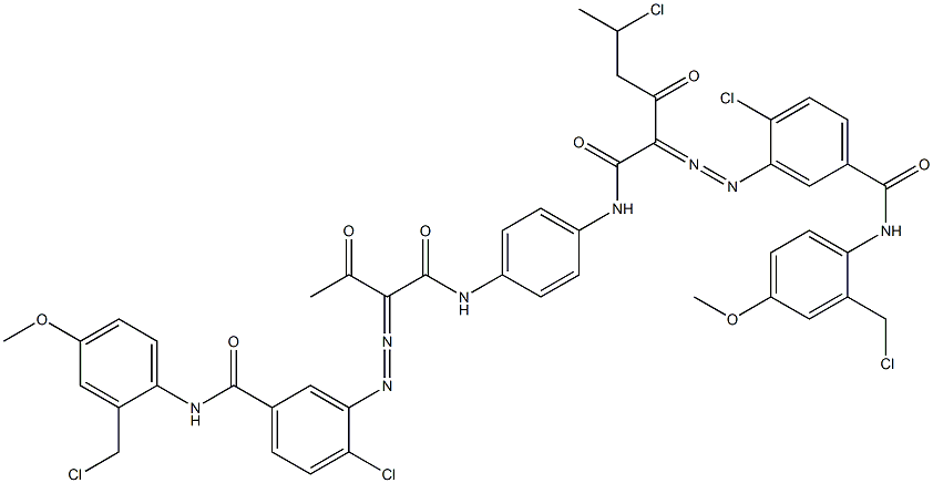 3,3'-[2-(1-Chloroethyl)-1,4-phenylenebis[iminocarbonyl(acetylmethylene)azo]]bis[N-[2-(chloromethyl)-4-methoxyphenyl]-4-chlorobenzamide],,结构式