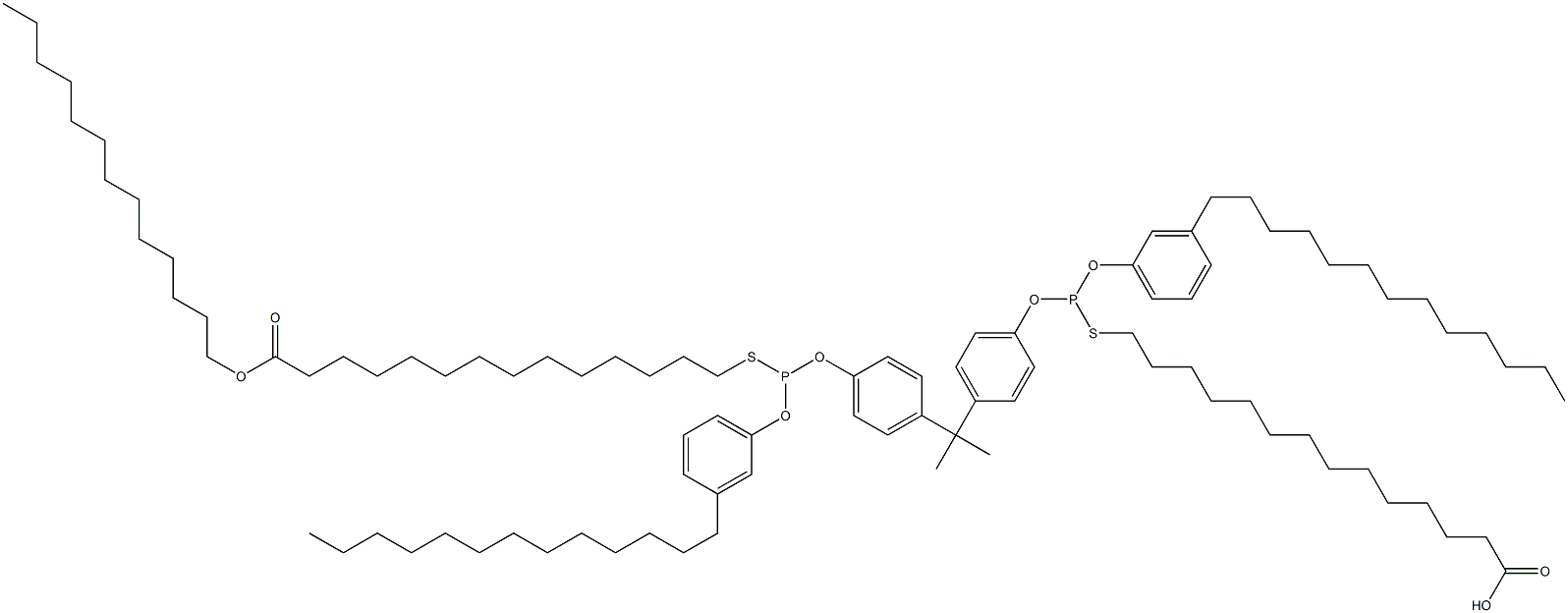 14,14'-[[Isopropylidenebis(4,1-phenyleneoxy)]bis[[(3-tridecylphenyl)oxy]phosphinediylthio]]bis(tetradecanoic acid tridecyl) ester,,结构式