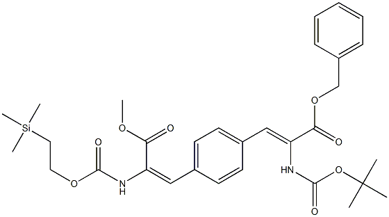 2-[(tert-Butoxy)carbonylamino]-3-[4-[2-(methoxycarbonyl)-2-[[2-(trimethylsilyl)ethoxycarbonyl]amino]ethenyl]phenyl]acrylic acid benzyl ester 结构式