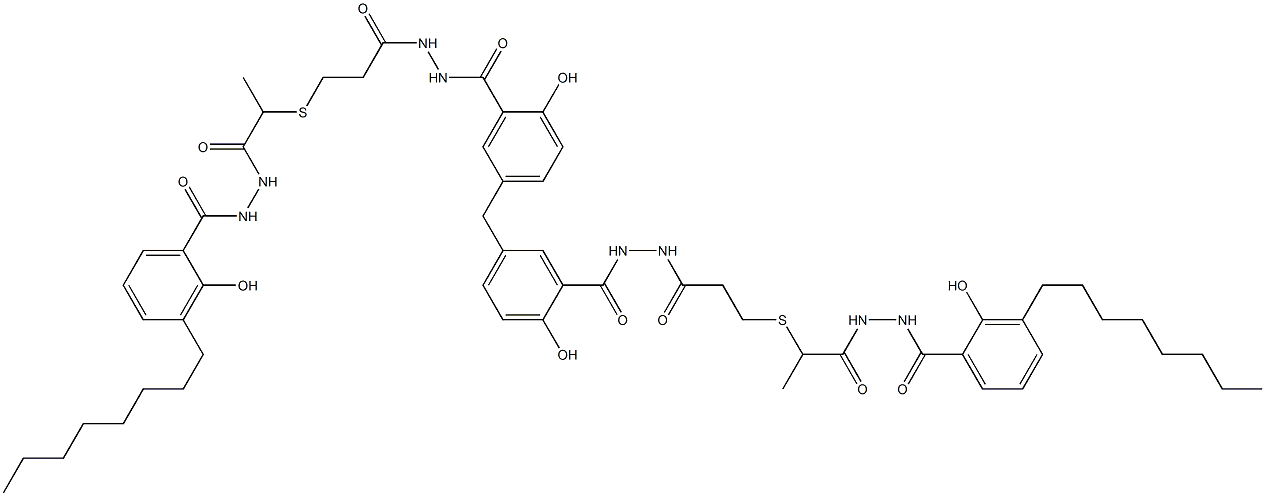5,5'-Methylenebis[N'-[3-[[1-[[N'-(3-octylsalicyloyl)hydrazino]carbonyl]ethyl]thio]propionyl]salicylic hydrazide] Struktur