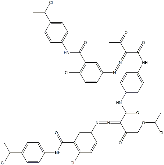 3,3'-[2-[(1-クロロエチル)オキシ]-1,4-フェニレンビス[イミノカルボニル(アセチルメチレン)アゾ]]ビス[N-[4-(1-クロロエチル)フェニル]-6-クロロベンズアミド] 化学構造式