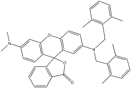 3'-(Dimethylamino)-7'-[bis(2,6-dimethylbenzyl)amino]spiro[isobenzofuran-1(3H),9'-[9H]xanthen]-3-one Struktur