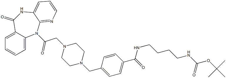 5,11-Dihydro-11-[[4-[4-[4-(tert-butoxycarbonylamino)butylaminocarbonyl]benzyl]-1-piperazinyl]acetyl]-6H-pyrido[2,3-b][1,4]benzodiazepin-6-one Struktur
