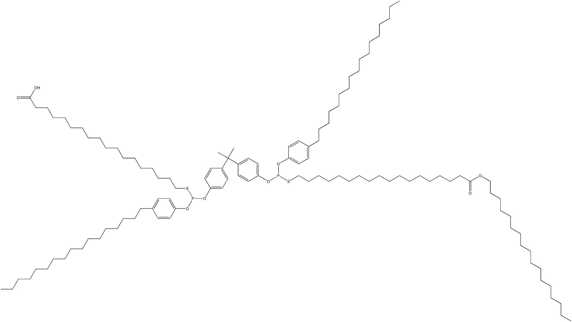 18,18'-[[Isopropylidenebis(4,1-phenyleneoxy)]bis[[(4-heptadecylphenyl)oxy]phosphinediylthio]]bis(octadecanoic acid heptadecyl) ester,,结构式