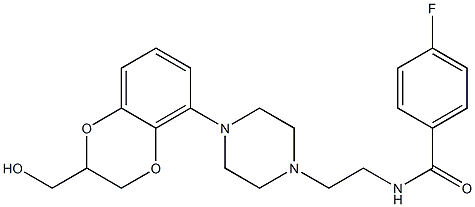 (+)-4-フルオロ-N-[2-[4-[(2,3-ジヒドロ-2-(ヒドロキシメチル)-1,4-ベンゾジオキシン)-5-イル]-1-ピペラジニル]エチル]ベンズアミド 化学構造式