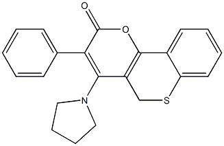 3-Phenyl-4-(pyrrolidin-1-yl)-2H,5H-[1]benzothiopyrano[4,3-b]pyran-2-one,,结构式