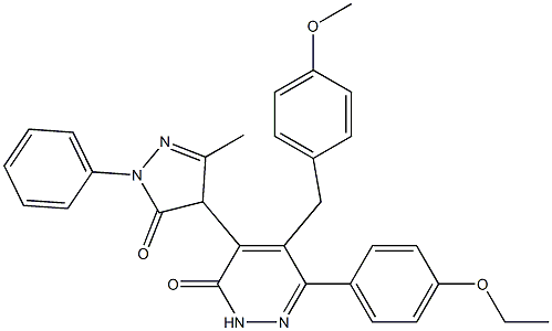 6-(4-Ethoxyphenyl)-5-(4-methoxybenzyl)-4-[(3-methyl-1-phenyl-5-oxo-4,5-dihydro-1H-pyrazol)-4-yl]pyridazin-3(2H)-one Structure