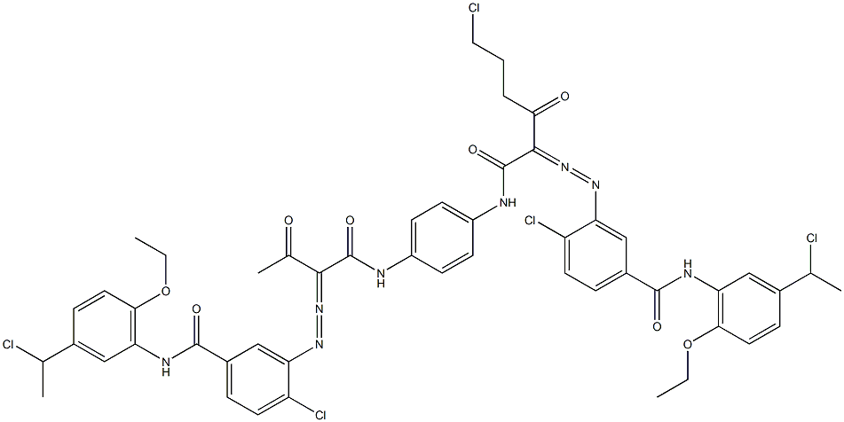 3,3'-[2-(2-Chloroethyl)-1,4-phenylenebis[iminocarbonyl(acetylmethylene)azo]]bis[N-[3-(1-chloroethyl)-6-ethoxyphenyl]-4-chlorobenzamide] 结构式