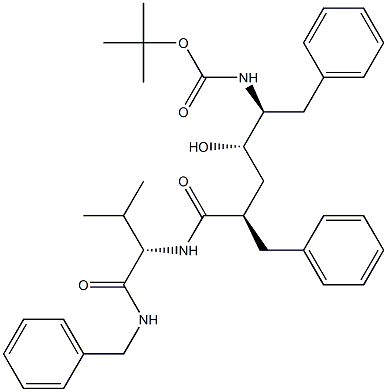 (2S)-2-[[(2R,4S,5S)-5-(tert-Butoxycarbonylamino)-2-benzyl-4-hydroxy-6-phenylhexanoyl]amino]-N-benzyl-3-methylbutyramide Struktur