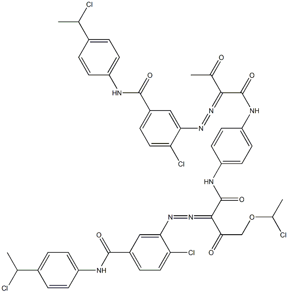3,3'-[2-[(1-Chloroethyl)oxy]-1,4-phenylenebis[iminocarbonyl(acetylmethylene)azo]]bis[N-[4-(1-chloroethyl)phenyl]-4-chlorobenzamide],,结构式