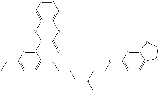 (+)-3,4-Dihydro-2-[5-methoxy-2-[3-[methyl[2-[(1,3-benzodioxol-5-yl)oxy]ethyl]amino]propoxy]phenyl]-4-methyl-2H-1,4-benzothiazin-3-one Struktur