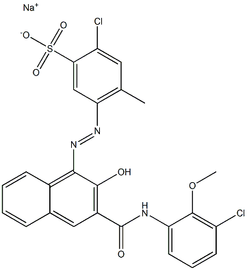2-Chloro-4-methyl-5-[[3-[[(3-chloro-2-methoxyphenyl)amino]carbonyl]-2-hydroxy-1-naphtyl]azo]benzenesulfonic acid sodium salt Struktur