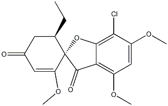 (2S)-2',4,6-トリメトキシ-6'β-エチル-7-クロロスピロ[ベンゾフラン-2(3H),1'-[2]シクロヘキセン]-3,4'-ジオン 化学構造式