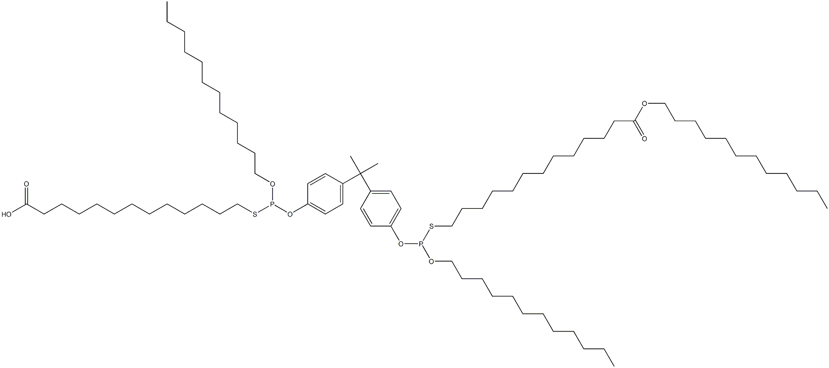 13,13'-[[Isopropylidenebis(4,1-phenyleneoxy)]bis[(dodecyloxy)phosphinediylthio]]bis(tridecanoic acid dodecyl) ester 结构式