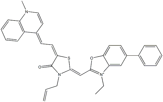 3-Ethyl-2-[[5-[2-(1-methylquinolin-4(1H)-ylidene)ethylidene]-4-oxo-3-(2-propenyl)thiazolidin-2-ylidene]methyl]-5-phenylbenzoxazol-3-ium|