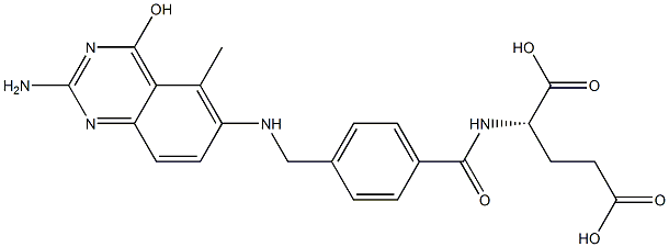 N-[4-[(2-アミノ-4-ヒドロキシ-5-メチルキナゾリン-6-イルアミノ)メチル]ベンゾイル]-L-グルタミン酸 化学構造式