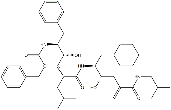 (4S,5S)-6-シクロヘキシル-5-[[(2R,4R,5S)-6-フェニル-5-(ベンジルオキシカルボニルアミノ)-4-ヒドロキシ-2-(2-メチルプロピル)ヘキサノイル]アミノ]-4-ヒドロキシ-2-メチレン-N-(2-メチルプロピル)ヘキサンアミド 化学構造式