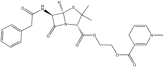 6-[(2-フェニル-1-オキソエチル)アミノ]ペニシラン酸2-[(1,4-ジヒドロ-1-メチルピリジン)-3-イルカルボニルオキシ]エチル 化学構造式