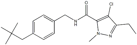 4-Chloro-5-ethyl-2-methyl-N-(4-(2,2-dimethylpropyl)benzyl)-2H-pyrazole-3-carboxamide,,结构式