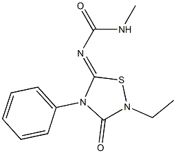 2-Ethyl-4-phenyl-5-[(methylaminocarbonyl)imino]-1,2,4-thiadiazolidin-3-one Struktur