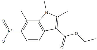 6-ニトロ-1,2,7-トリメチル-1H-インドール-3-カルボン酸エチル 化学構造式