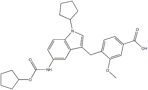 4-[5-Cyclopentyloxycarbonylamino-1-cyclopentyl-1H-indol-3-ylmethyl]-3-methoxybenzoic acid,,结构式