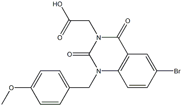 1-(4-メトキシベンジル)-1,2,3,4-テトラヒドロ-6-ブロモ-2,4-ジオキソキナゾリン-3-酢酸 化学構造式