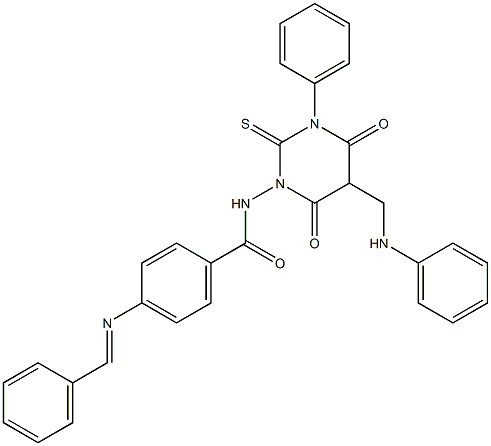 4-(Benzylideneamino)-N-[[hexahydro-4,6-dioxo-2-thioxo-3-(phenyl)-5-(phenylaminomethyl)pyrimidin]-1-yl]benzamide Structure