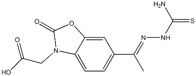 2-[[2,3-Dihydro-2-oxo-6-[1-[2-(aminothiocarbonyl)hydrazono]ethyl]benzoxazole]-3-yl]acetic acid Struktur