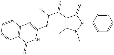 2-[[1-[(1-Phenyl-2,3-dimethyl-5-oxo-3-pyrazolin-4-yl)carbonyl]ethyl]thio]quinazolin-4(3H)-one Structure