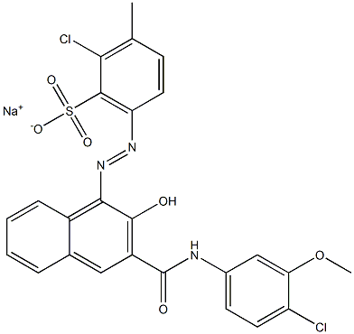 2-Chloro-3-methyl-6-[[3-[[(4-chloro-3-methoxyphenyl)amino]carbonyl]-2-hydroxy-1-naphtyl]azo]benzenesulfonic acid sodium salt Structure