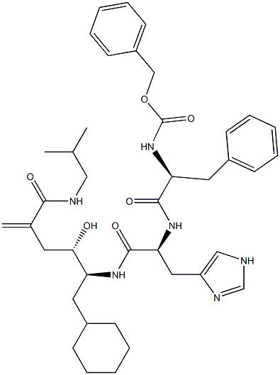 (4S,5S)-6-Cyclohexyl-5-[[(2S)-2-[[(2S)-2-(benzyloxycarbonylamino)-3-phenylpropionyl]amino]-3-(1H-imidazol-4-yl)propionyl]amino]-4-hydroxy-2-methylene-N-(2-methylpropyl)hexanamide 结构式