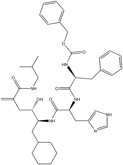 (4S,5S)-6-Cyclohexyl-5-[[(2S)-2-[[(2S)-2-(benzyloxycarbonylamino)-3-phenylpropionyl]amino]-3-(1H-imidazol-4-yl)propionyl]amino]-4-hydroxy-2-methylene-N-(2-methylpropyl)hexanamide Structure