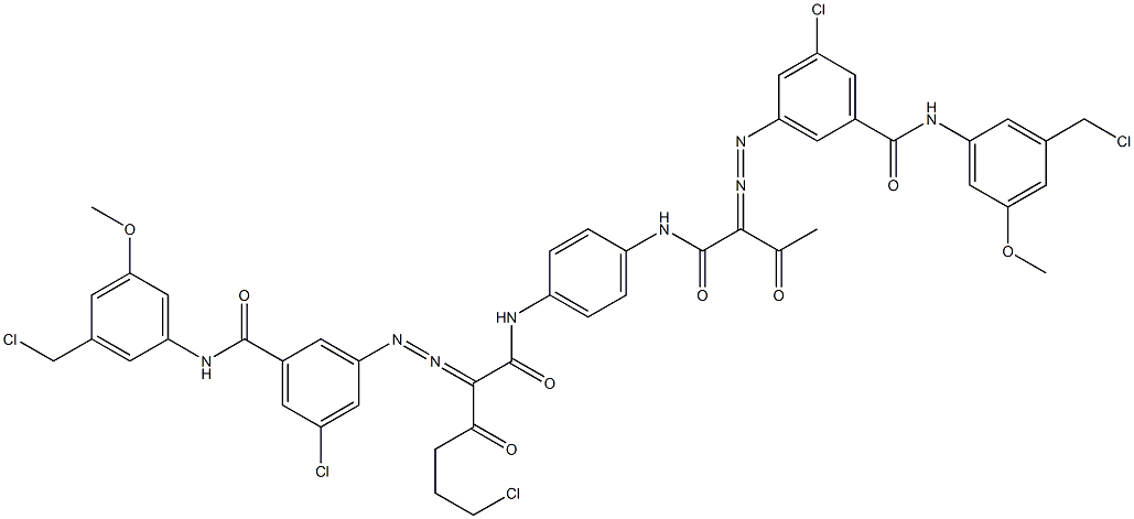 3,3'-[2-(2-Chloroethyl)-1,4-phenylenebis[iminocarbonyl(acetylmethylene)azo]]bis[N-[3-(chloromethyl)-5-methoxyphenyl]-5-chlorobenzamide] 结构式