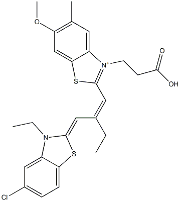 3-(2-Carboxyethyl)-2-[2-[(5-chloro-3-ethylbenzothiazol-2(3H)-ylidene)methyl]-1-butenyl]-6-methoxy-5-methylbenzothiazol-3-ium Structure