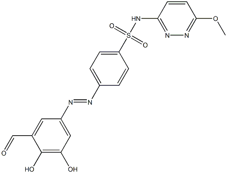 2,3-Dihydroxy-5-[4-[(6-methoxypyridazin-3-yl)aminosulfonyl]phenylazo]benzaldehyde Struktur
