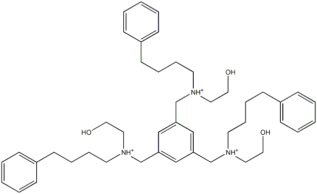 1,3,5-ベンゼントリイルトリス[N-(2-ヒドロキシエチル)-N-(4-フェニルブチル)メタンアミニウム] 化学構造式