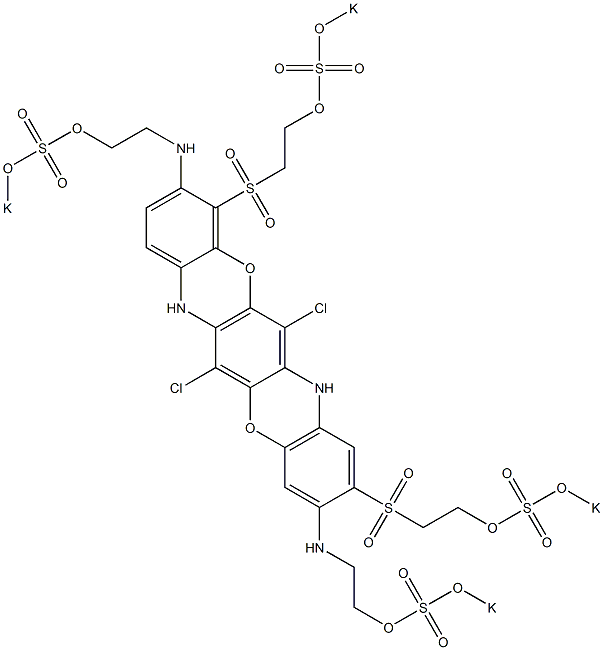 6,13-Dichloro-3,10-bis[2-(potassiooxysulfonyloxy)ethylamino]-2,11-bis[2-(potassiooxysulfonyloxy)ethylsulfonyl]-5,12-dioxa-7,14-diazapentacene,,结构式