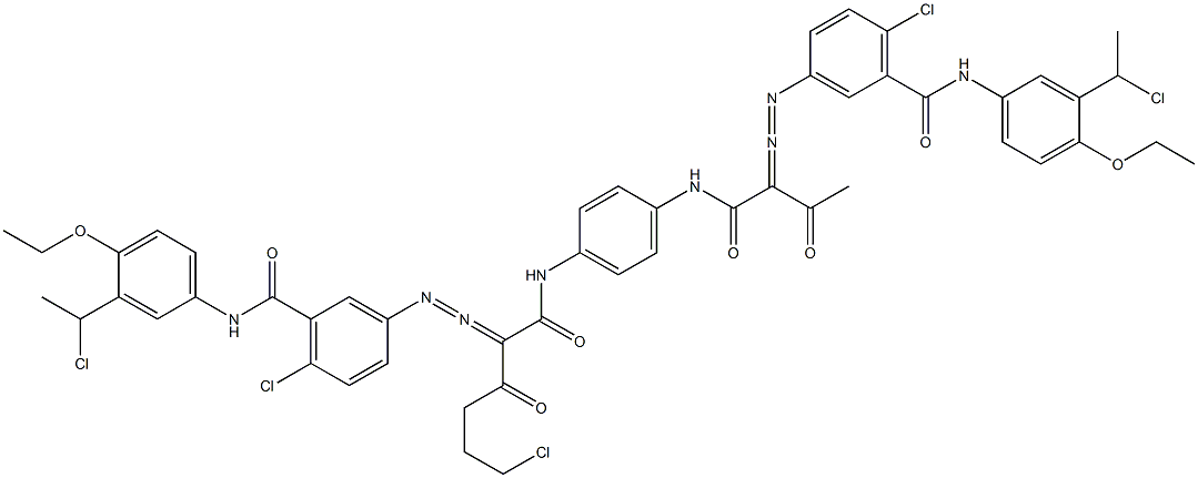3,3'-[2-(2-クロロエチル)-1,4-フェニレンビス[イミノカルボニル(アセチルメチレン)アゾ]]ビス[N-[3-(1-クロロエチル)-4-エトキシフェニル]-6-クロロベンズアミド] 化学構造式
