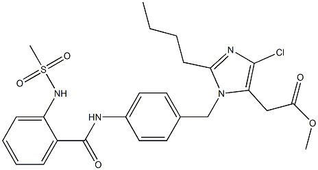 2-Butyl-4-chloro-1-[4-[2-(methylsulfonylamino)benzoylamino]benzyl]-1H-imidazole-5-acetic acid methyl ester,,结构式