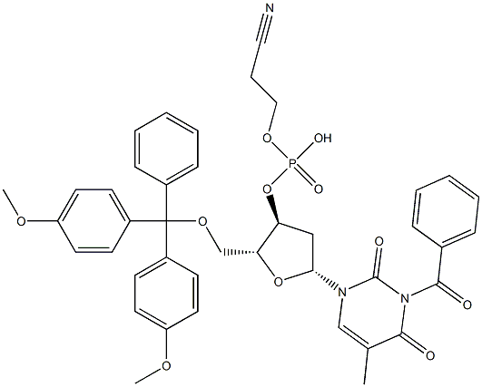 5'-O-[Bis(4-methoxyphenyl)(phenyl)methyl]-3-benzoylthymidine 3'-phosphoric acid (2-cyanoethyl) ester Structure