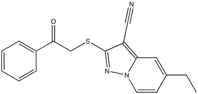 2-[[(フェニルカルボニル)メチル]チオ]-5-エチル-ピラゾロ[1,5-a]ピリジン-3-カルボニトリル 化学構造式