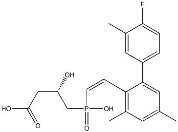 (3S)-3-ヒドロキシ-4-[ヒドロキシ[(Z)-2-[2-(4-フルオロ-3-メチルフェニル)-4,6-ジメチルフェニル]エテニル]ホスフィニル]酪酸 化学構造式