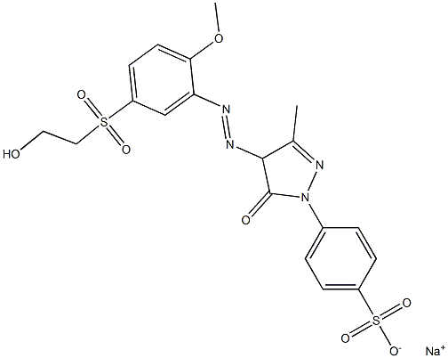 4-[4-[5-(2-ヒドロキシエチルスルホニル)-2-メトキシフェニルアゾ]-3-メチル-5-オキソ-2-ピラゾリン-1-イル]ベンゼンスルホン酸ナトリウム 化学構造式