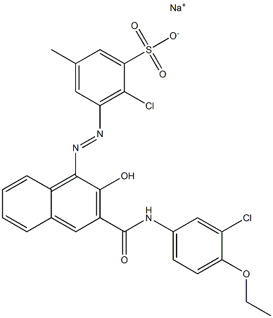 2-クロロ-5-メチル-3-[[3-[[(3-クロロ-4-エトキシフェニル)アミノ]カルボニル]-2-ヒドロキシ-1-ナフチル]アゾ]ベンゼンスルホン酸ナトリウム 化学構造式