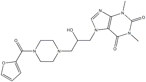 7-[3-[4-(2-フロイル)ピペラジン-1-イル]-2-ヒドロキシプロピル]-3,7-ジヒドロ-1,3-ジメチル-1H-プリン-2,6-ジオン 化学構造式