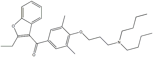 2-エチル-3-[3,5-ジメチル-4-[3-(ジブチルアミノ)プロポキシ]ベンゾイル]ベンゾフラン 化学構造式