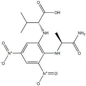 (S)-2-[[6-[[(R)-1-カルボキシ-2-メチルプロピル]アミノ]-2,4-ジニトロフェニル]アミノ]プロパンアミド 化学構造式